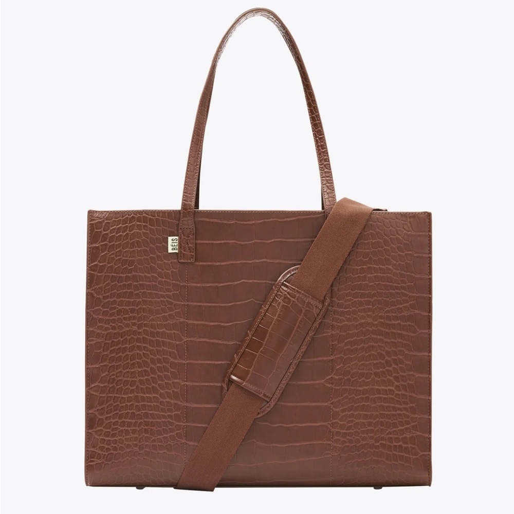 Brown Embossed Beis Tote Bag